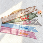 Personalized Name Paisley Skinny Scarf, Vintage Embroidered Mrs Name Hair Ribbon, Bag Handle Wrap