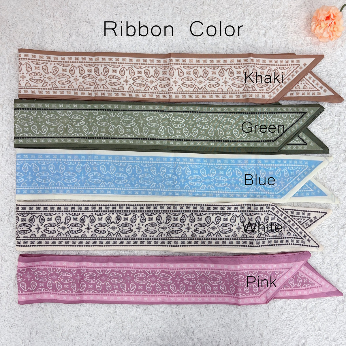 Personalized Name Paisley Skinny Scarf, Vintage Embroidered Mrs Name Hair Ribbon, Bag Handle Wrap